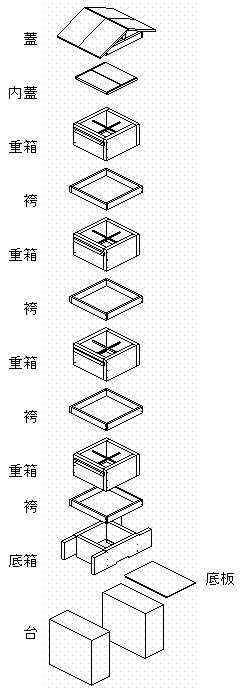 重箱式巣箱分解図