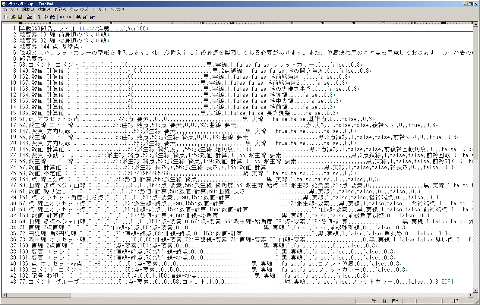 部品ファイルの説明文