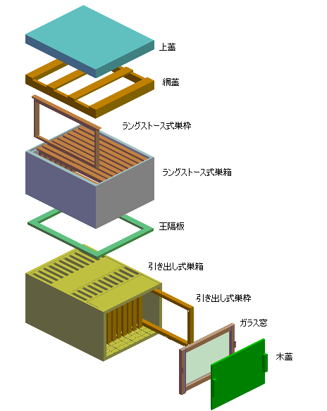 ハイブリッド型の西洋ミツバチ巣箱